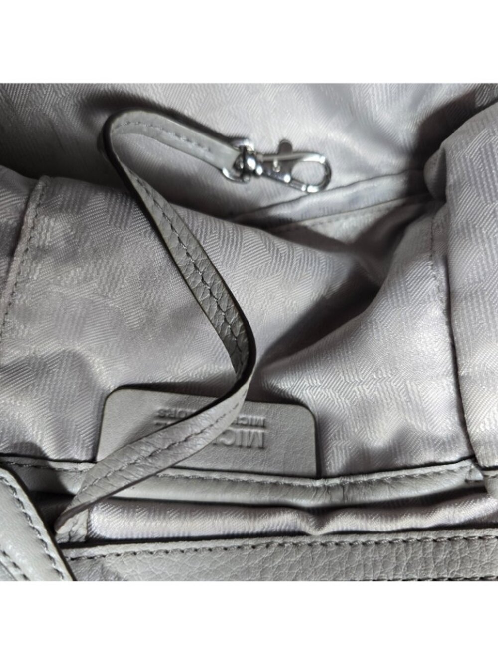 Michael Kors Pebbled Leather Shoulder Tote Bag Gray Taupe Silver Hardware Purse - Picture 16 of 16